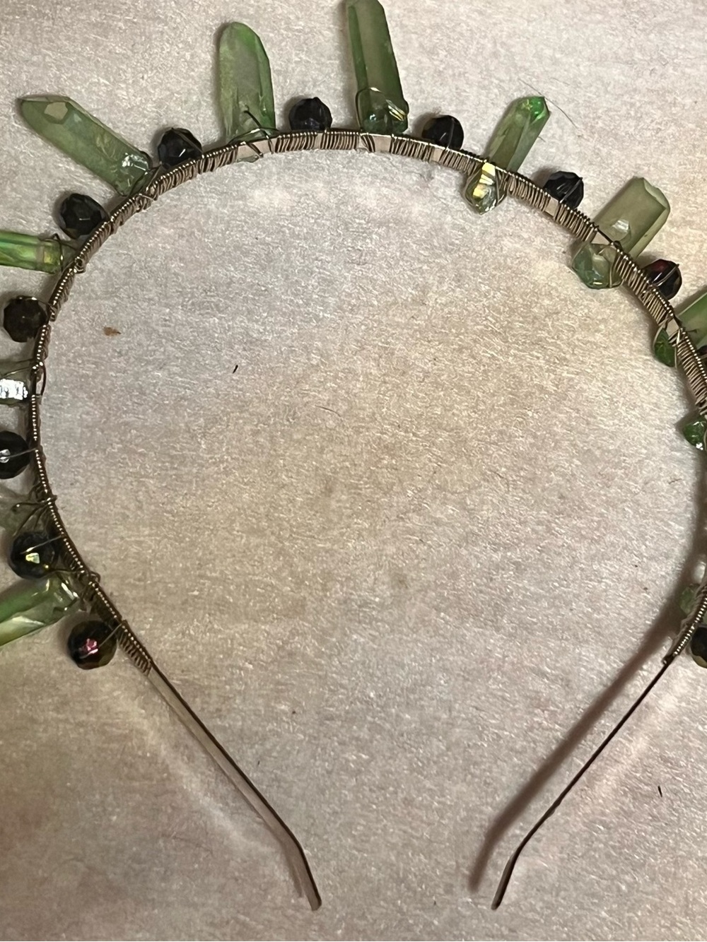 Green Crystal Point tigers eye Wire-Wrapped Headband - Patience’s Jewelry Box